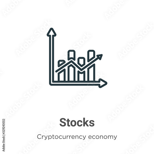 Stocks outline vector icon. Thin line black stocks icon, flat vector simple element illustration from editable cryptocurrency economy and finance concept isolated stroke on white background