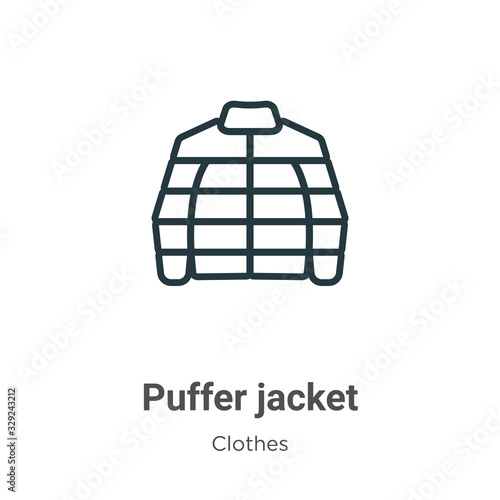 Puffer jacket outline vector icon. Thin line black puffer jacket icon, flat vector simple element illustration from editable clothes concept isolated stroke on white background