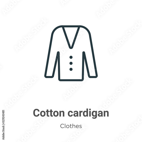 Cotton cardigan outline vector icon. Thin line black cotton cardigan icon, flat vector simple element illustration from editable clothes concept isolated stroke on white background