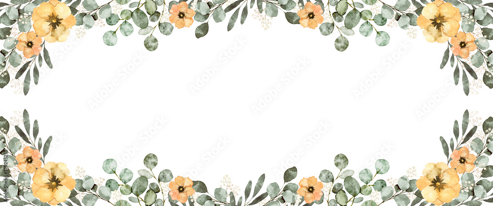 水彩 葉 花 装飾 フレーム ユーカリ イラスト Stock Illustration Adobe Stock