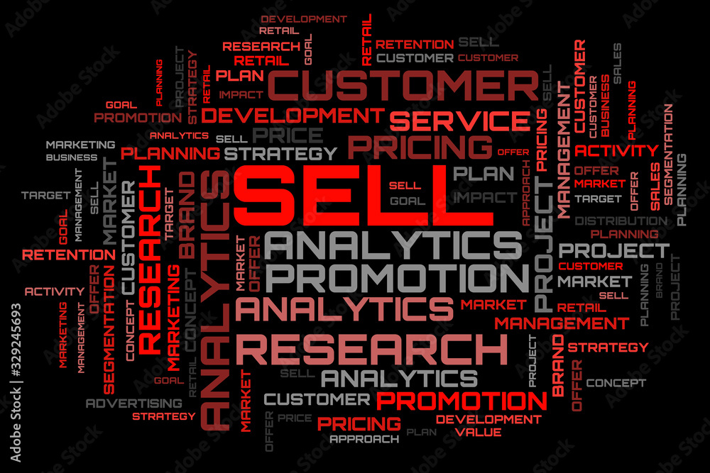 Business red word cloud concept. Modern word collage background