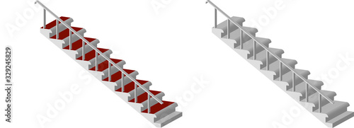 staircase of a multi-storey building with pyrils isolated on a transparent background, isometric