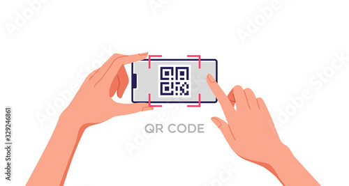 QR code mobile phone scan on screen. Business and technology concept. Vector illustration.