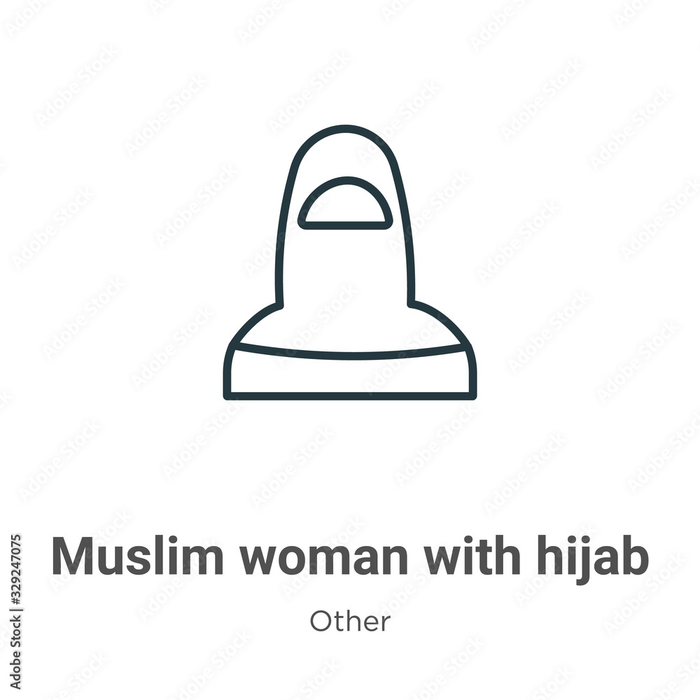 Muslim woman with hijab outline vector icon. Thin line black muslim ...