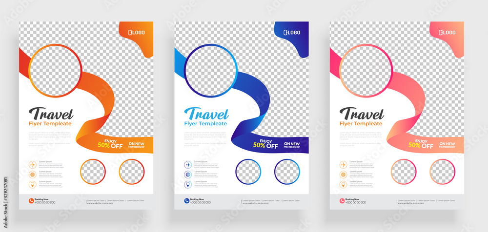 Travel flyer template design with contact and venue details. - obrazy, fototapety, plakaty 