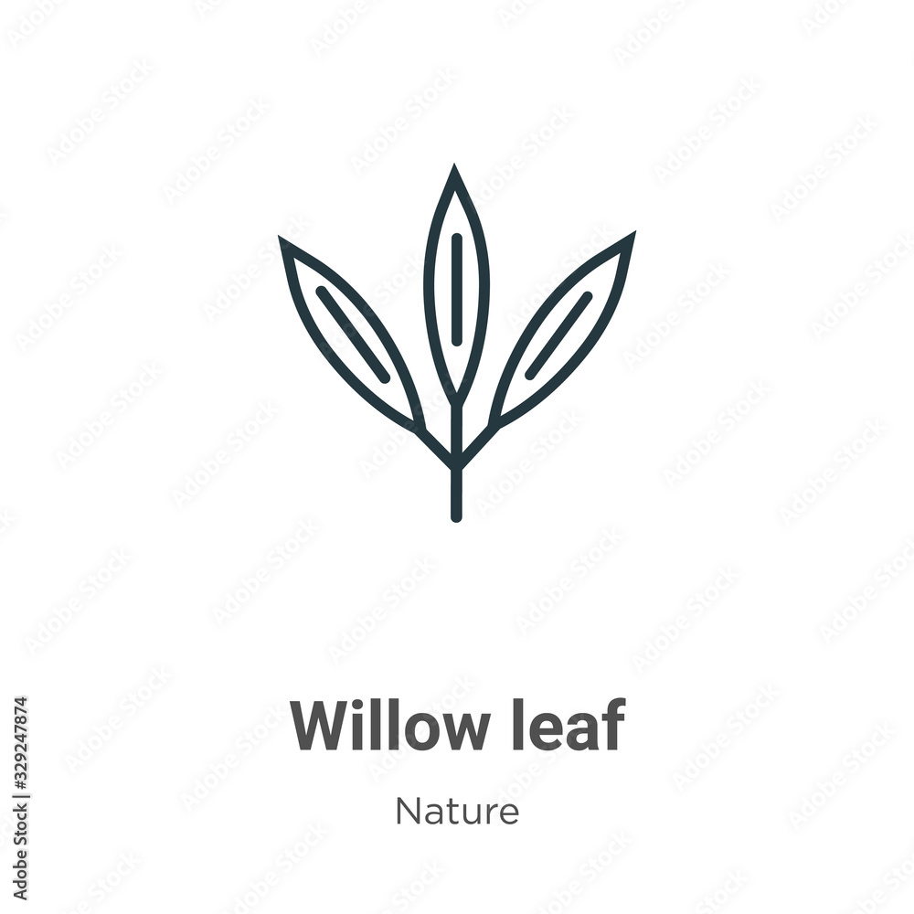 Willow leaf outline vector icon. Thin line black willow leaf icon, flat vector simple element illustration from editable nature concept isolated stroke on white background
