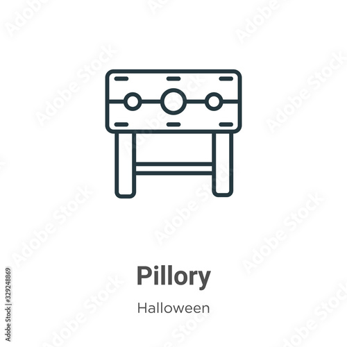 Pillory outline vector icon. Thin line black pillory icon, flat vector simple element illustration from editable halloween concept isolated stroke on white background