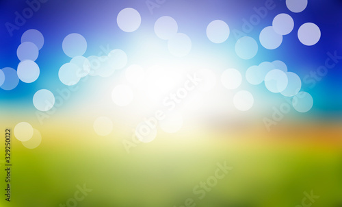 Abstract white bokeh on blue and green color for background.