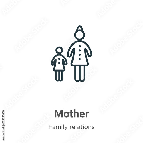 Mother outline vector icon. Thin line black mother icon  flat vector simple element illustration from editable family relations concept isolated stroke on white background