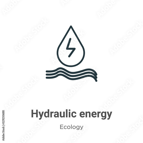 Hydraulic energy outline vector icon. Thin line black hydraulic energy icon, flat vector simple element illustration from editable ecology concept isolated stroke on white background