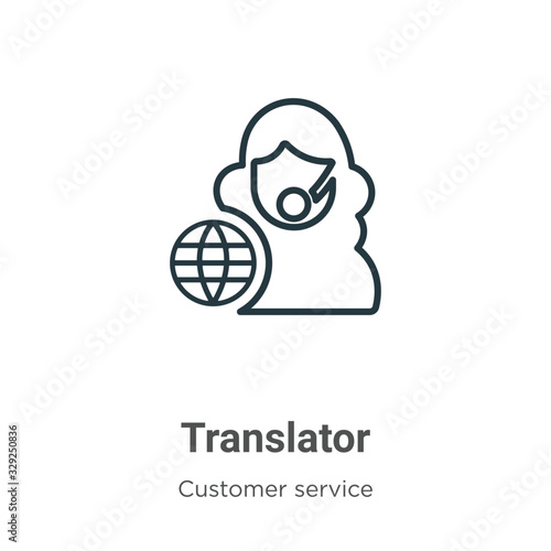 Translator outline vector icon. Thin line black translator icon, flat vector simple element illustration from editable customer service concept isolated stroke on white background