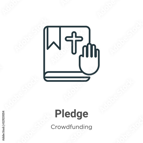 Pledge outline vector icon. Thin line black pledge icon, flat vector simple element illustration from editable crowdfunding concept isolated stroke on white background