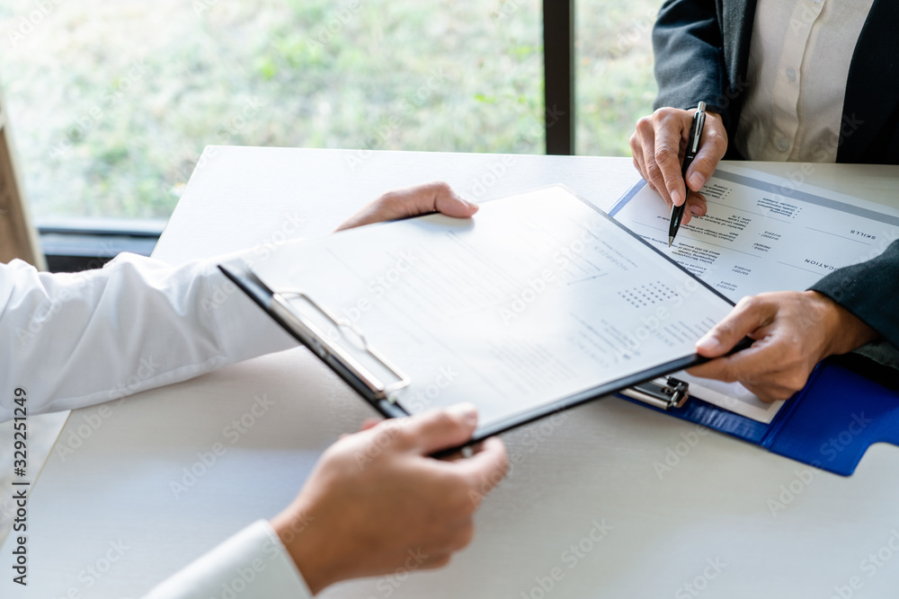 Job interview, Corporate business Employer or recruiter around the table during interviewing recruitment process concept. Job interview, Corporate business Employer or recruiter around the table during interviewing recruitment process concept.