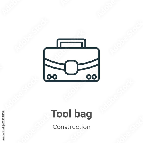 Tool bag outline vector icon. Thin line black tool bag icon, flat vector simple element illustration from editable construction concept isolated stroke on white background
