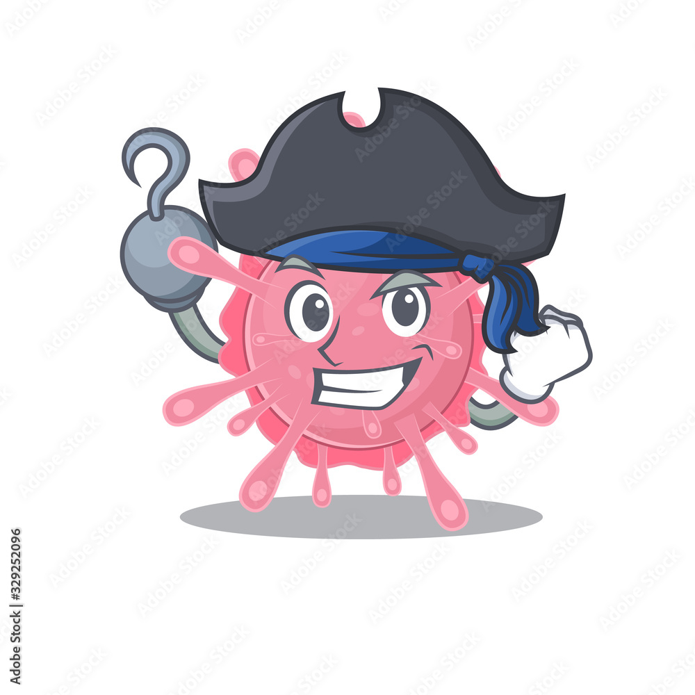 Cool corona virus germ in one hand Pirate cartoon design style with hat Cool corona virus germ in one hand Pirate cartoon design style with hat