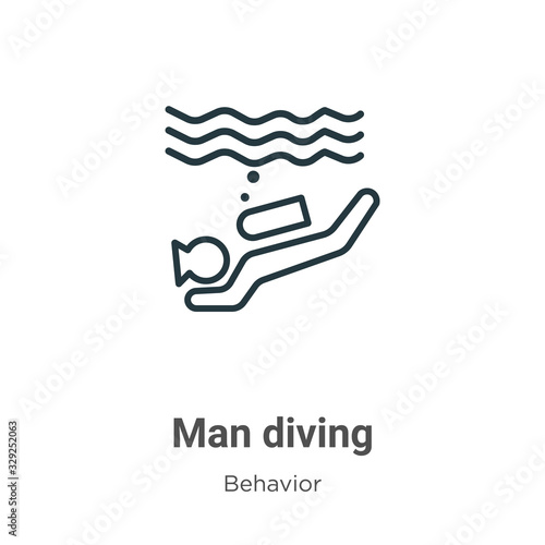 Man diving outline vector icon. Thin line black man diving icon, flat vector simple element illustration from editable behavior concept isolated stroke on white background