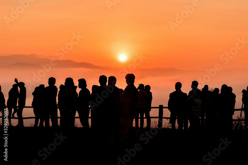 Silhouette sunrise mist mountain Yun Lai Sea Viewpoint is located at Santichon Village  Wiang Tai Subdistrict  Pai District  Mae Hong Son Province in   Thailand
