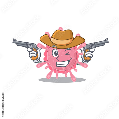 Funny corona virus germ as a cowboy cartoon character holding guns
