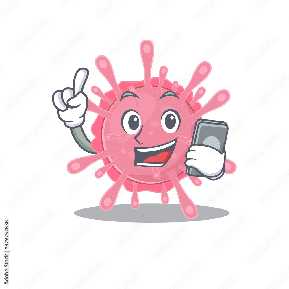 Mascot design of corona virus germ speaking on phone Mascot design of corona virus germ speaking on phone