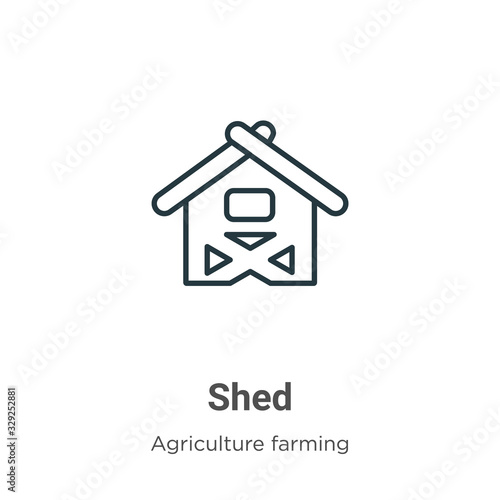 Shed outline vector icon. Thin line black shed icon, flat vector simple element illustration from editable agriculture farming and gardening concept isolated stroke on white background