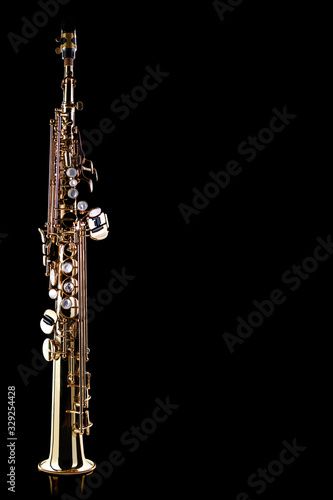 Soprano Saxophone - isolated on black mock up background