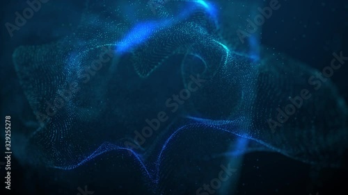 beautiful blue particle flow abstract background fluid wavy design element technology, science, music