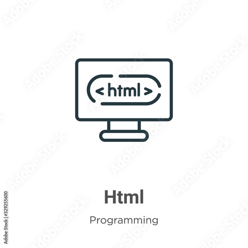 Html outline vector icon. Thin line black html icon, flat vector simple element illustration from editable programming concept isolated stroke on white background