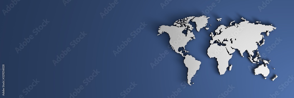 Naklejka premium 3D illustration world map on a blue background with place for text.