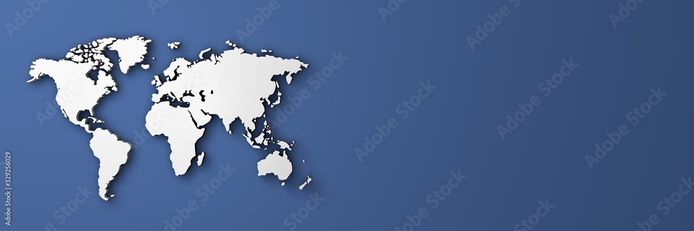 Fototapeta premium 3D illustration world map on a blue background with place for text.