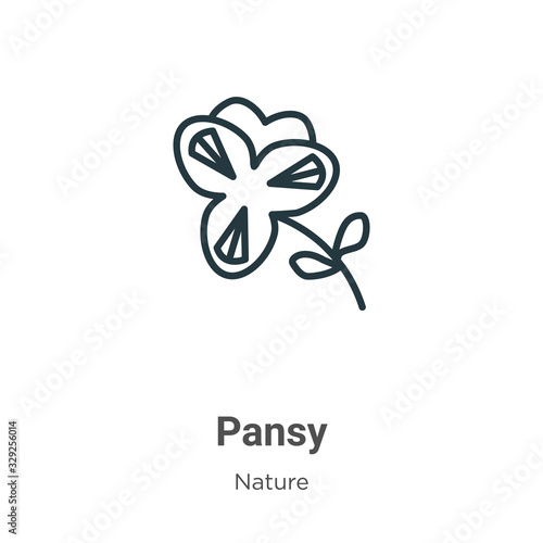 Pansy outline vector icon. Thin line black pansy icon, flat vector simple element illustration from editable nature concept isolated stroke on white background