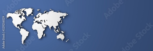 3D illustration world map on a blue background with place for text.