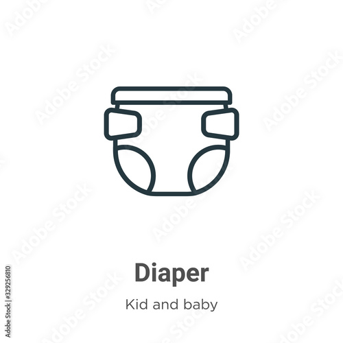 Diaper outline vector icon. Thin line black diaper icon, flat vector simple element illustration from editable kid and baby concept isolated stroke on white background