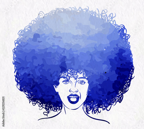 Woman's portrait with afro hairstyle. Watercolor vector