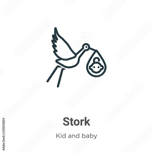 Stork outline vector icon. Thin line black stork icon, flat vector simple element illustration from editable kid and baby concept isolated stroke on white background