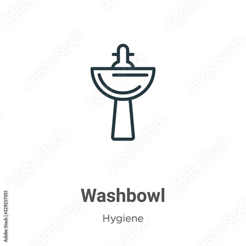 Washbowl outline vector icon. Thin line black washbowl icon, flat vector simple element illustration from editable hygiene concept isolated stroke on white background
