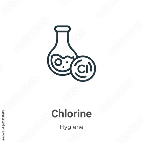 Chlorine outline vector icon. Thin line black chlorine icon, flat vector simple element illustration from editable hygiene concept isolated stroke on white background