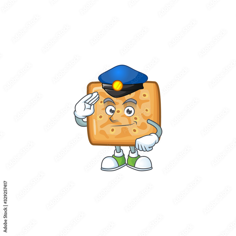 A cartoon of crackers dressed as a Police officer