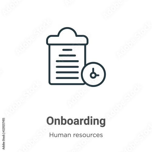 Onboarding outline vector icon. Thin line black onboarding icon, flat vector simple element illustration from editable human resources concept isolated stroke on white background