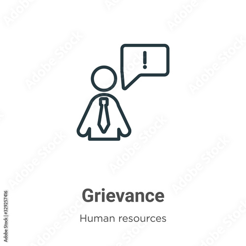 Grievance outline vector icon. Thin line black grievance icon, flat vector simple element illustration from editable human resources concept isolated stroke on white background