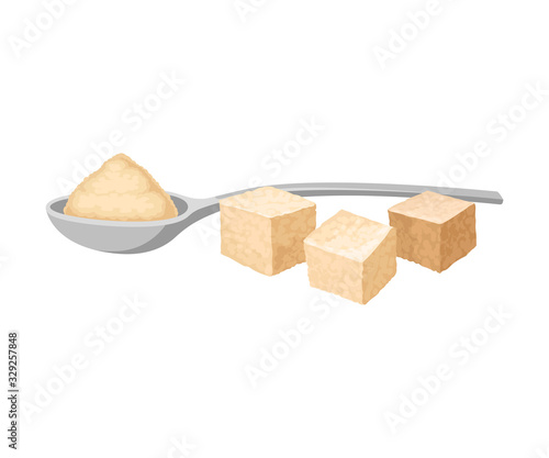 Cane Sugar Cubes Isolated on White Background Vector Illustration