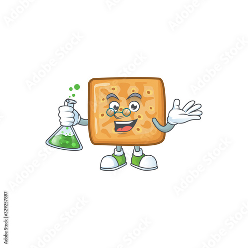 Crackers brainy Professor Cartoon design grasp a glass tube