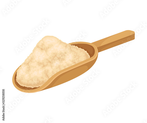 Cane Sugar in Wooden Spoon Isolated on White Background Vector Illustration