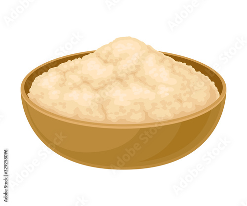 Cane Sugar in Wooden Bowl Isolated on White Background Vector Illustration
