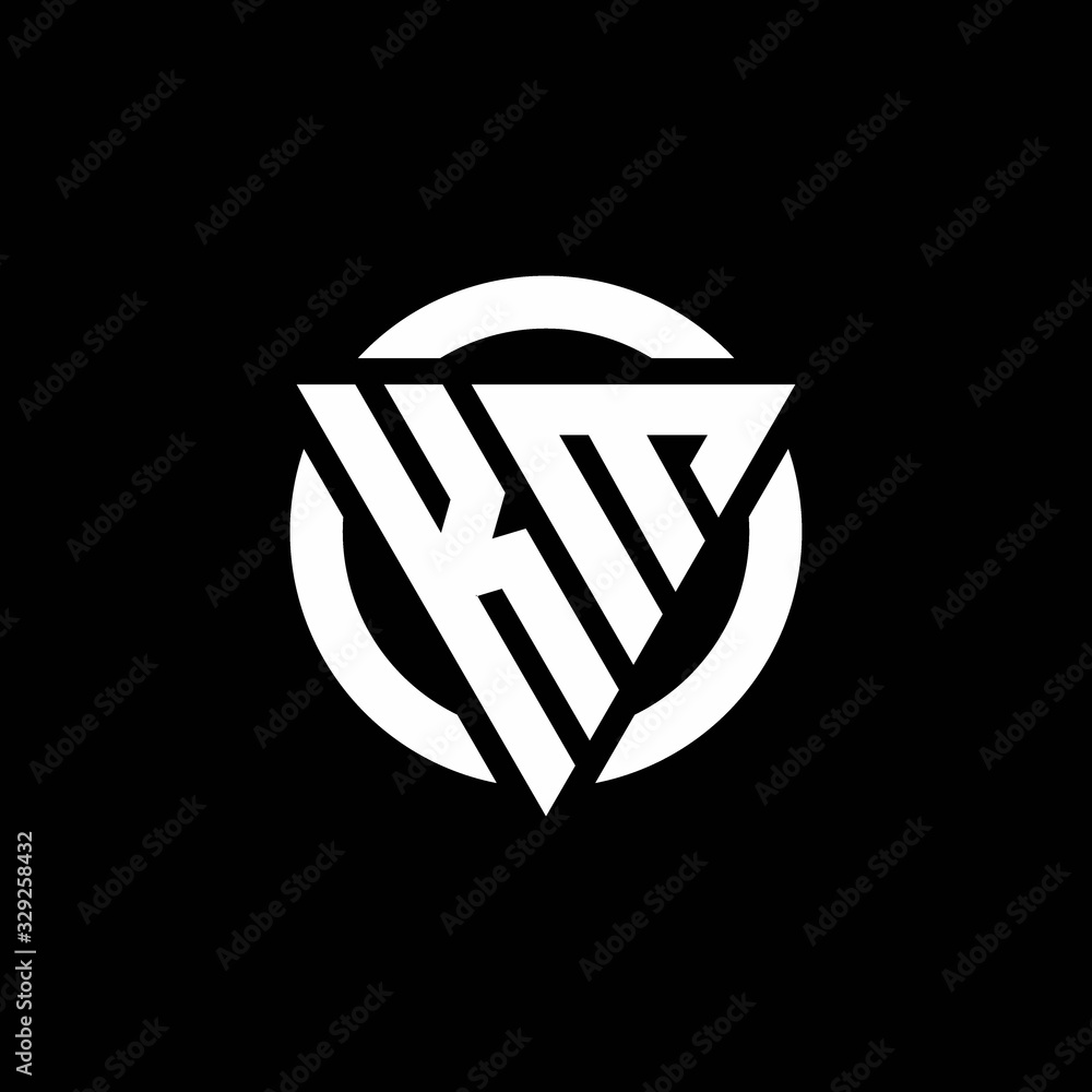 KM logo with triangle shape and circle rounded design template Stock ...