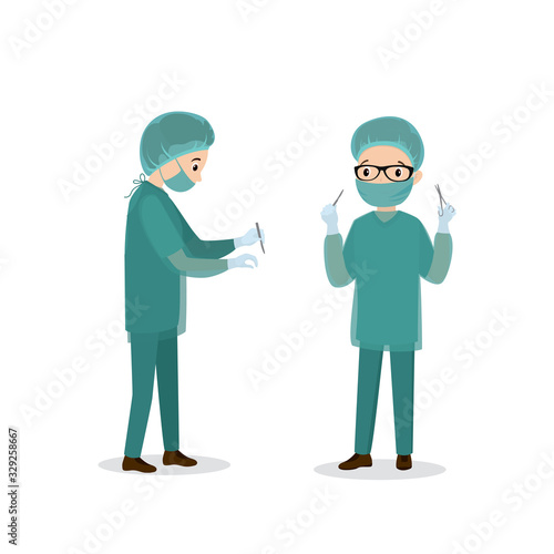 Surgeon male,two views-front and profile