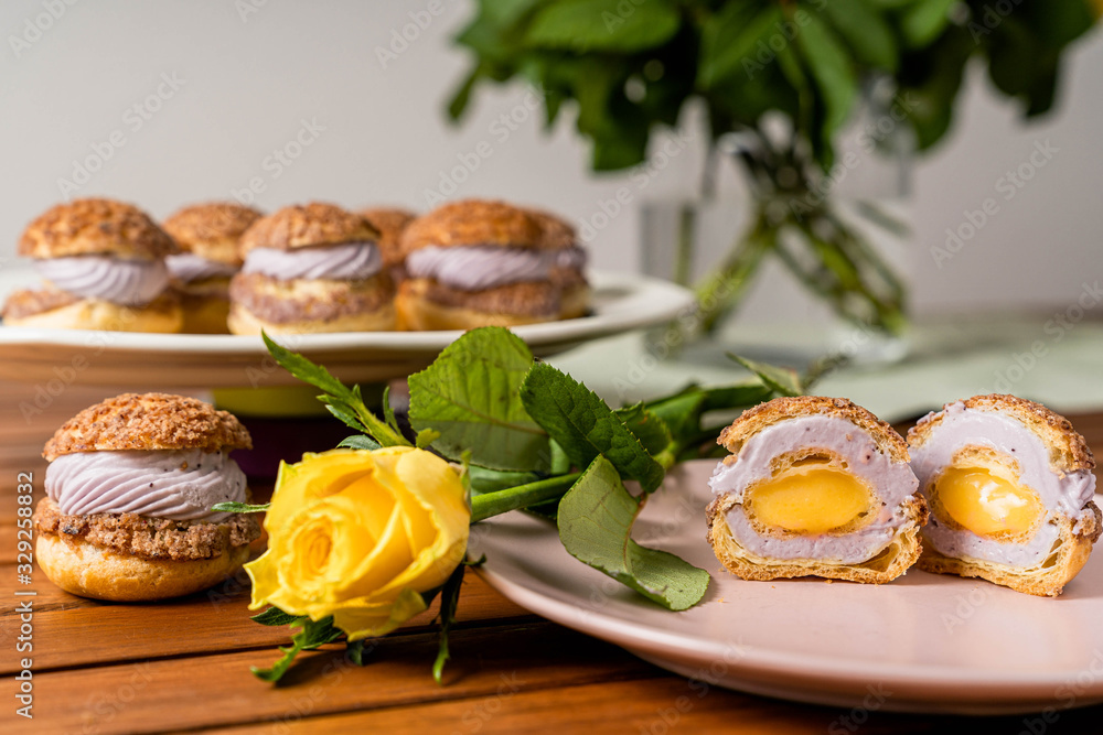 Choux cake dessert sweet lemon yellow Choux cake dessert sweet lemon yellow