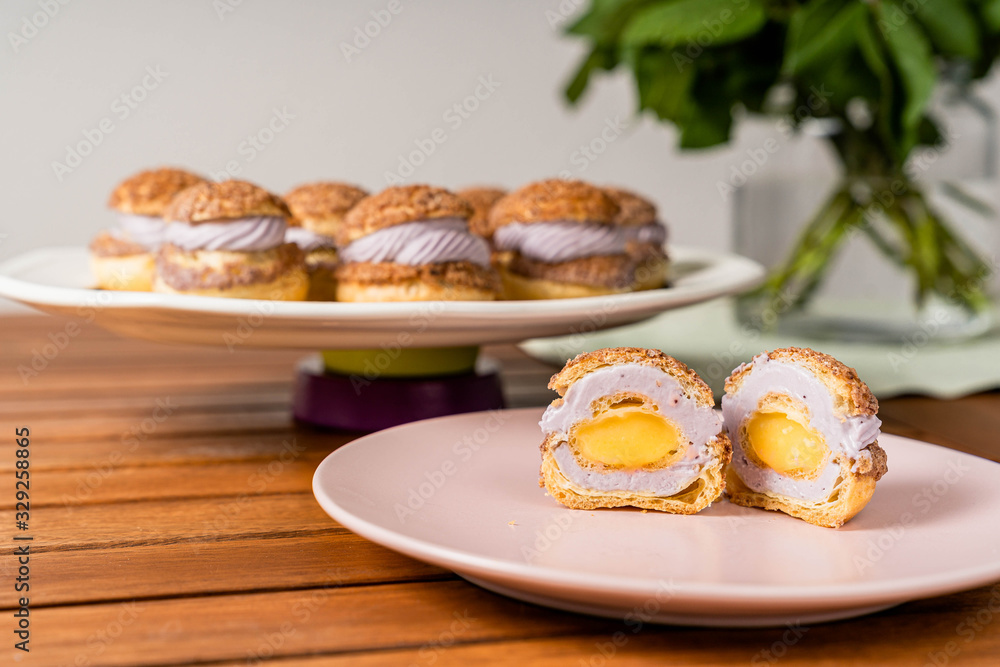 Choux cake dessert sweet lemon yellow Choux cake dessert sweet lemon yellow