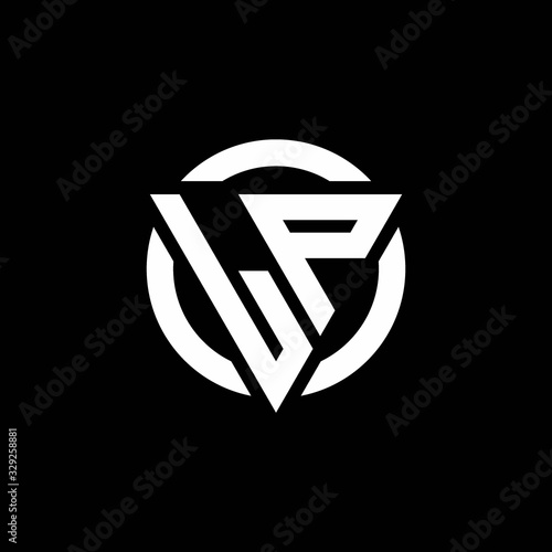 LP logo with triangle shape and circle rounded design template