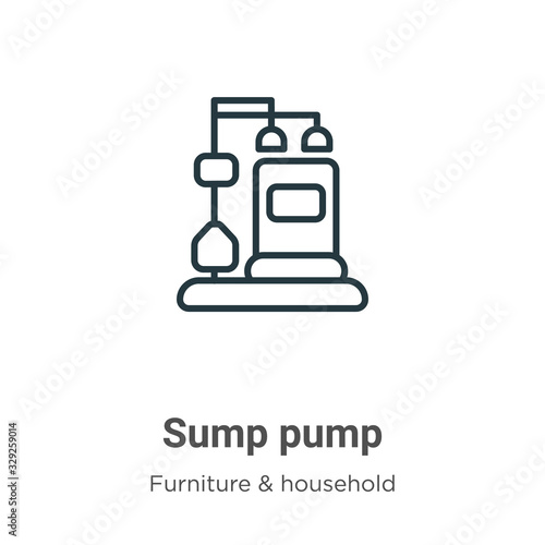 Sump pump outline vector icon. Thin line black sump pump icon, flat vector simple element illustration from editable furniture and household concept isolated stroke on white background