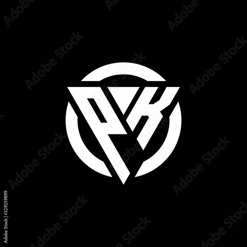 PK logo with triangle shape and circle rounded design template